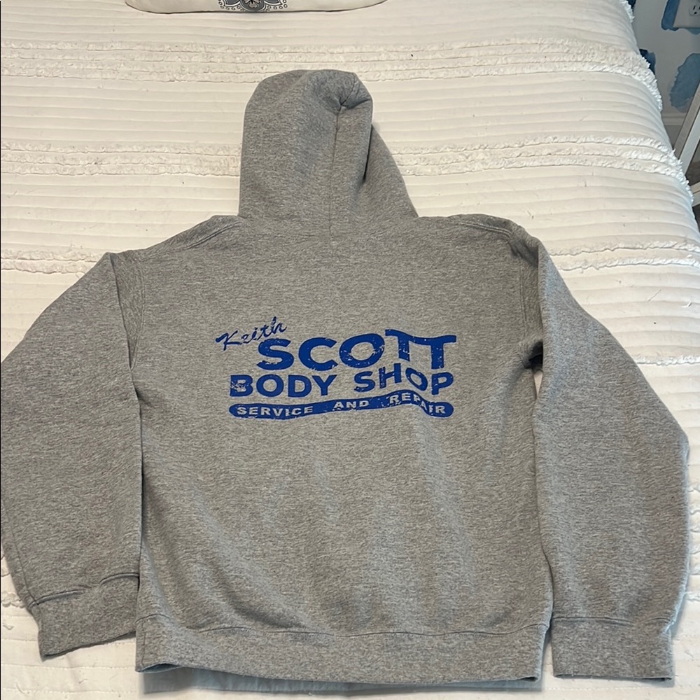 Gray Graphic Hoodie with Blue Print